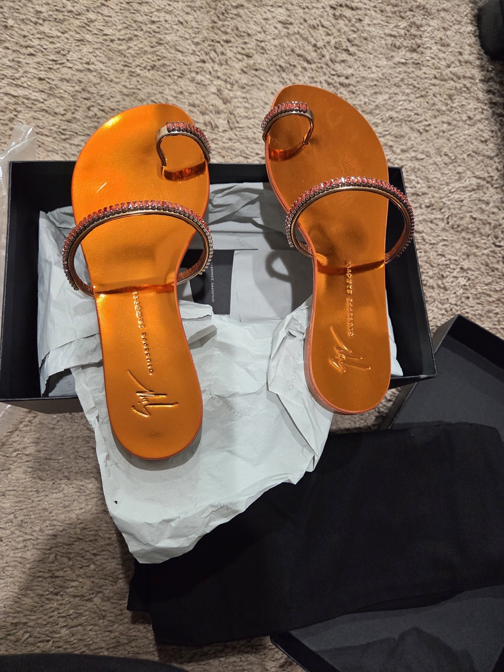 Giuseppe Zanotti Orange Crystal-Embellished Slide Sandals